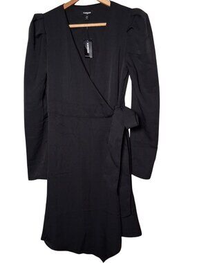 Express Dress XS Faux Wrap Black Long Sleeve Classic Whimsigoth